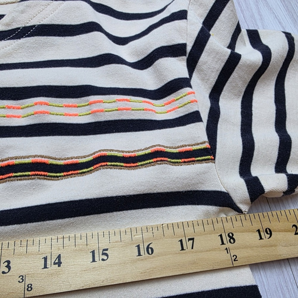 J CREW Women's Top SZ M Striped Aztec Neon Embroidered Bateau Neck 3/4 *READ - Picture 9 of 10